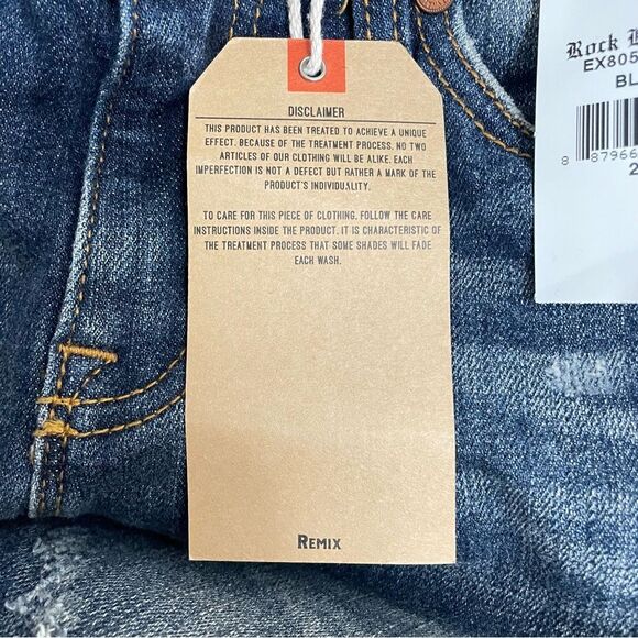 NWT Remix by Rock Revival Straight Leg Jeans in Destroyed Indigo Wash Size 24 - Picture 14 of 16